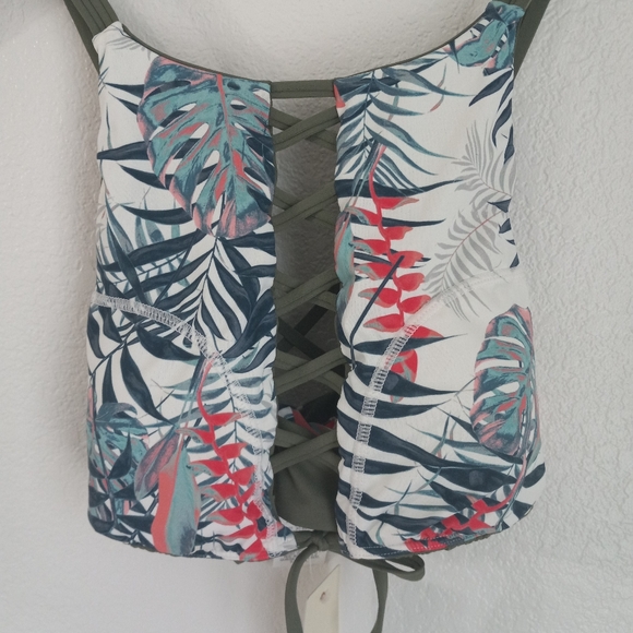Roxy S Tropical String Tie Corset Front Halter Top in Teal Pink New! - Picture 2 of 6